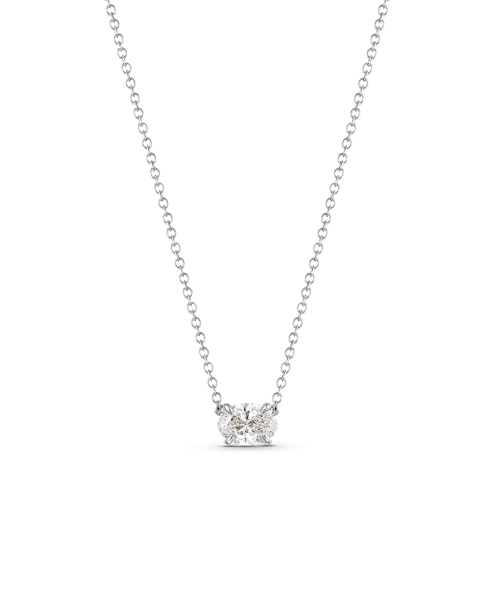 East-West Oval Solitaire Diamond Necklace - Image 5