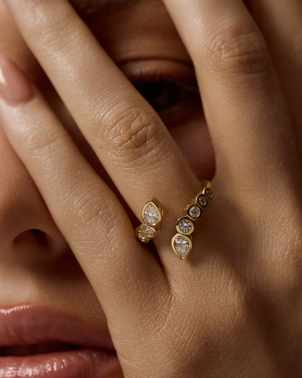 Elodie Round & Pear Bezel Wrap Ring - Image 2