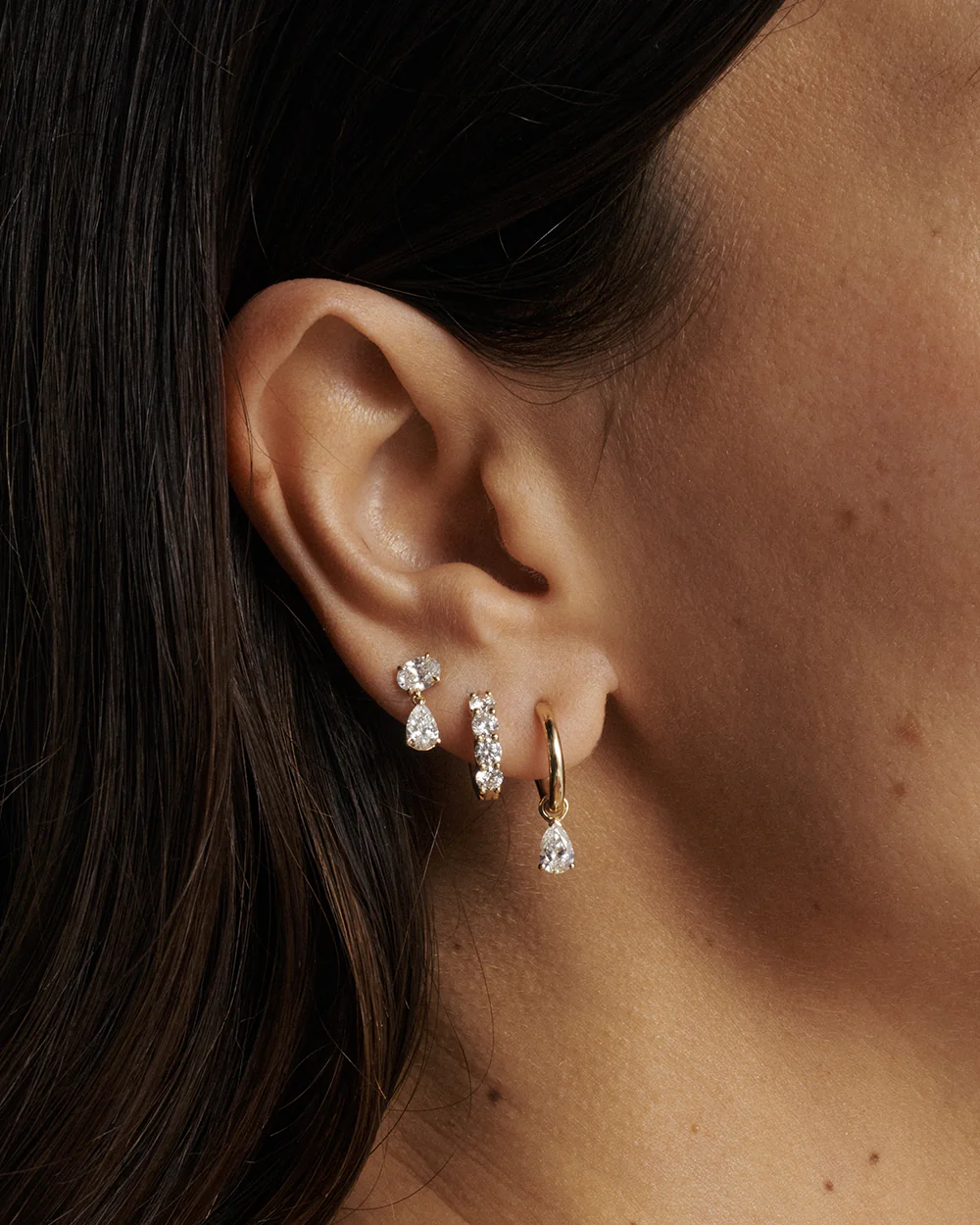 Luna Oval and Pear Diamond Drop Earrings - Image 3
