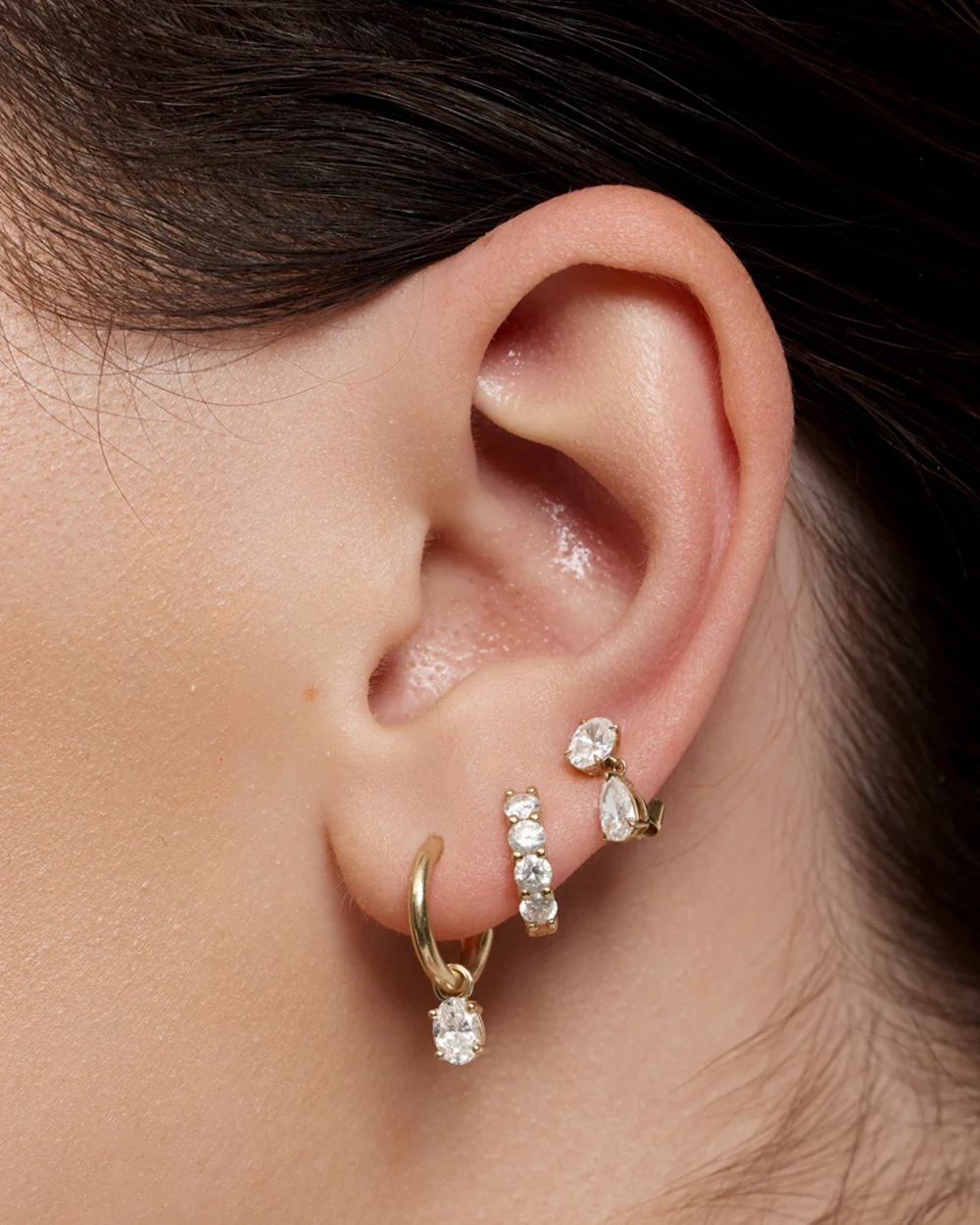 Luna Oval and Pear Diamond Drop Earrings - Image 7