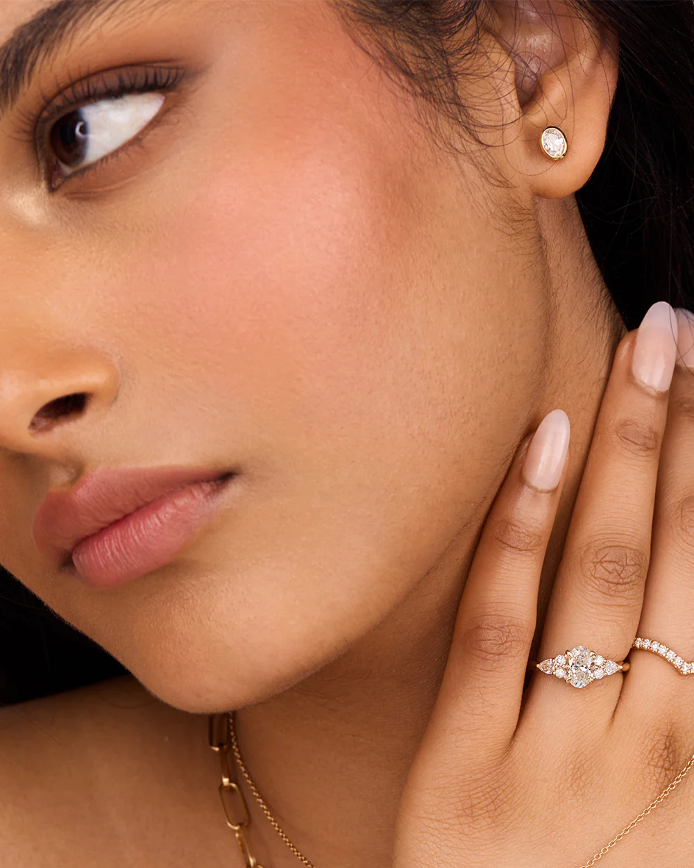 Oval Diamond Earrings - Bezel - Image 3