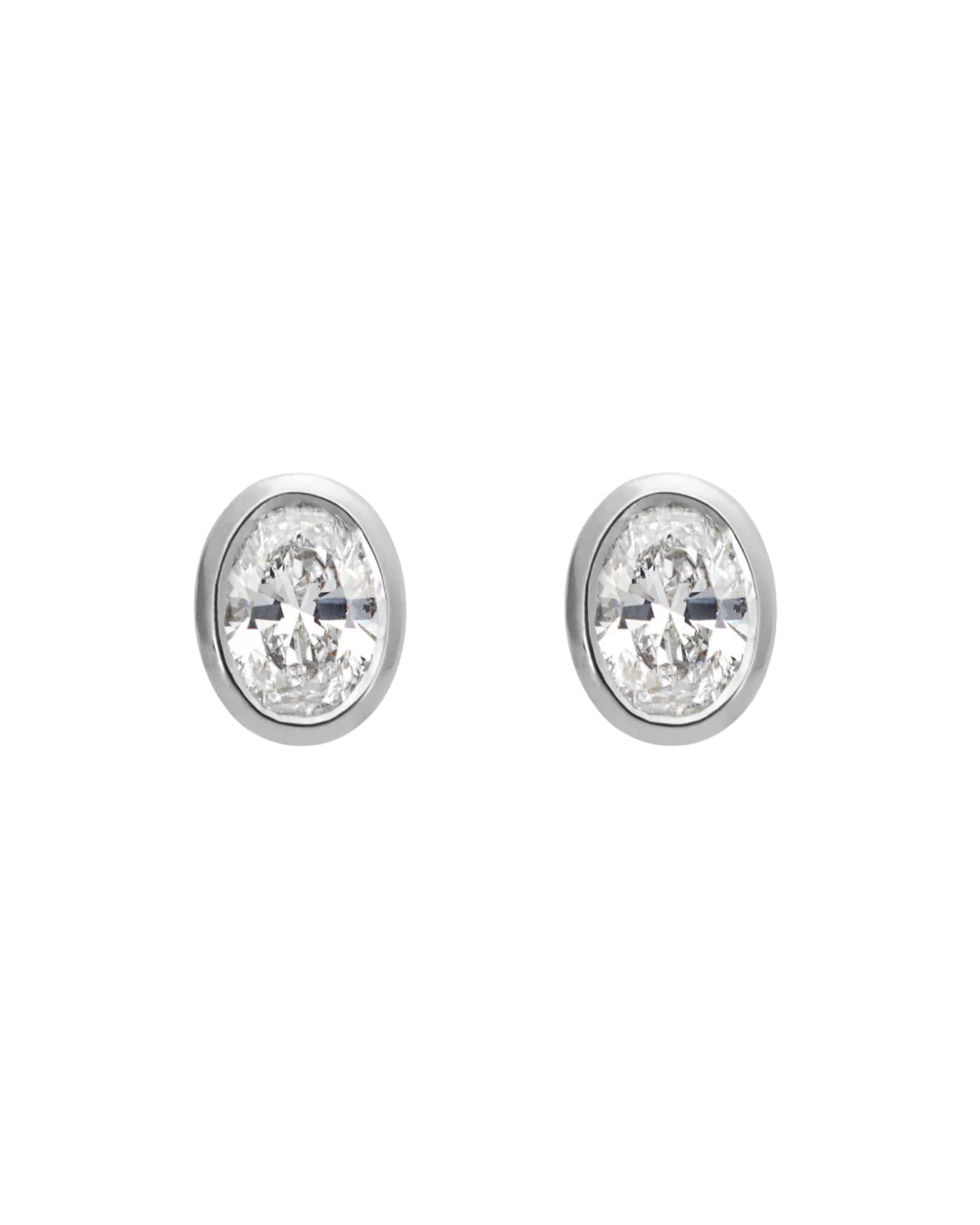 Oval Diamond Earrings - Bezel - Image 5