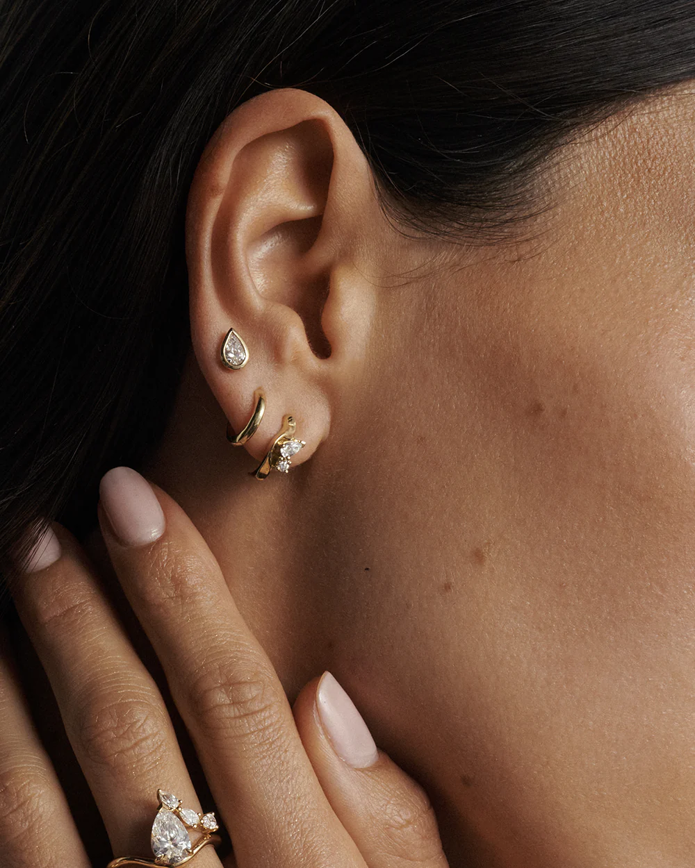 Pear Diamond Earrings - Bezel - Image 3