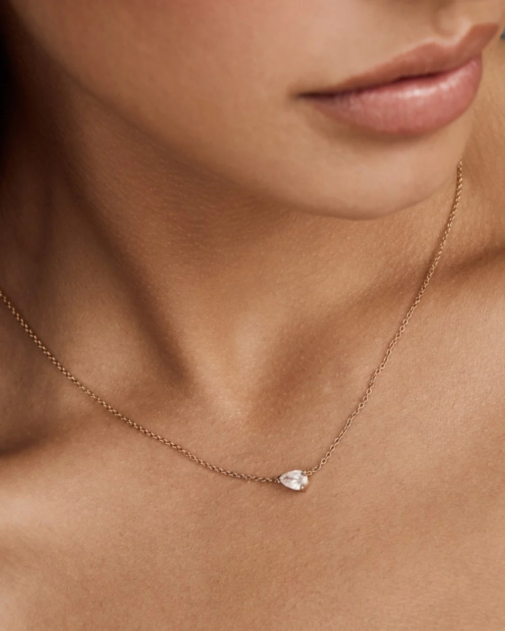 Pear Solitaire Natural Diamond Necklace - Image 9